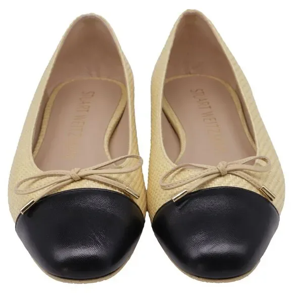 Stuart Weitzman Sleek Bow Ballet Flats in Cream Raffia - Picture 2 of 10